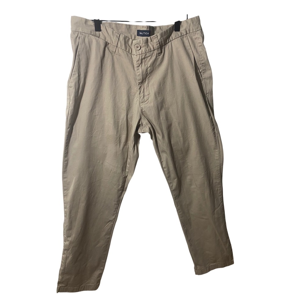 Nautica‎ Mens Stretch Chino Pants Tan Khaki Flat Front Trousers 34x30